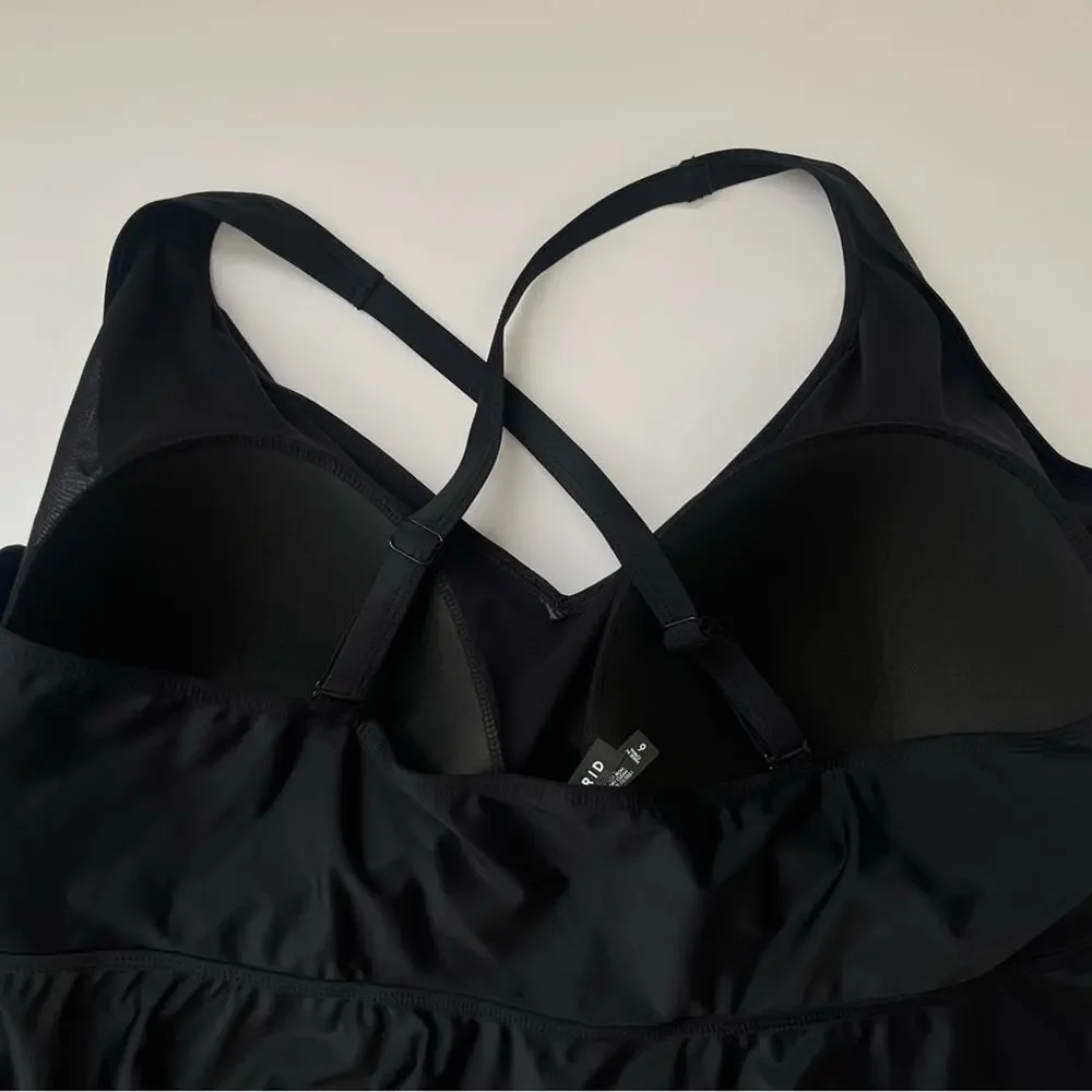 Torrid Tankini Wire free Flounce Ruffle swim top black 6X
